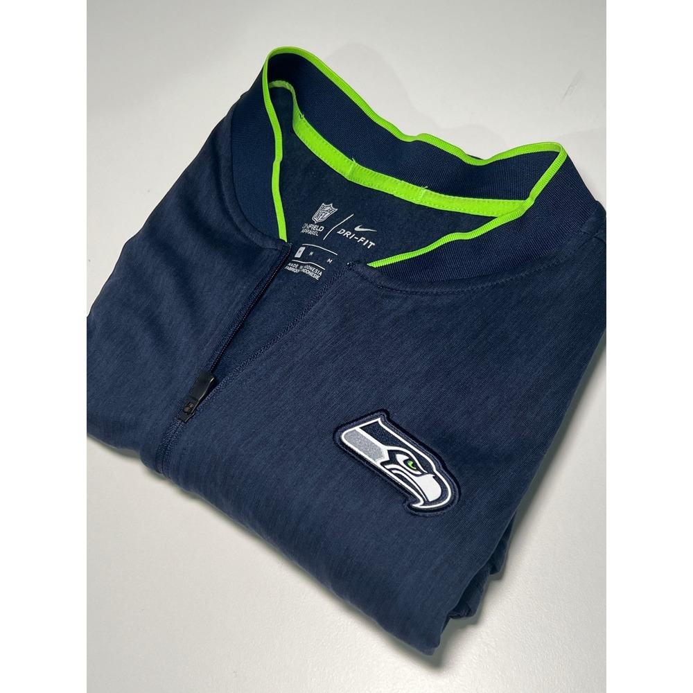Seattle Seahawks 1/4 Zip Mens M Blue Pullover Nike Dri-FIT NFL Super Bow Champs